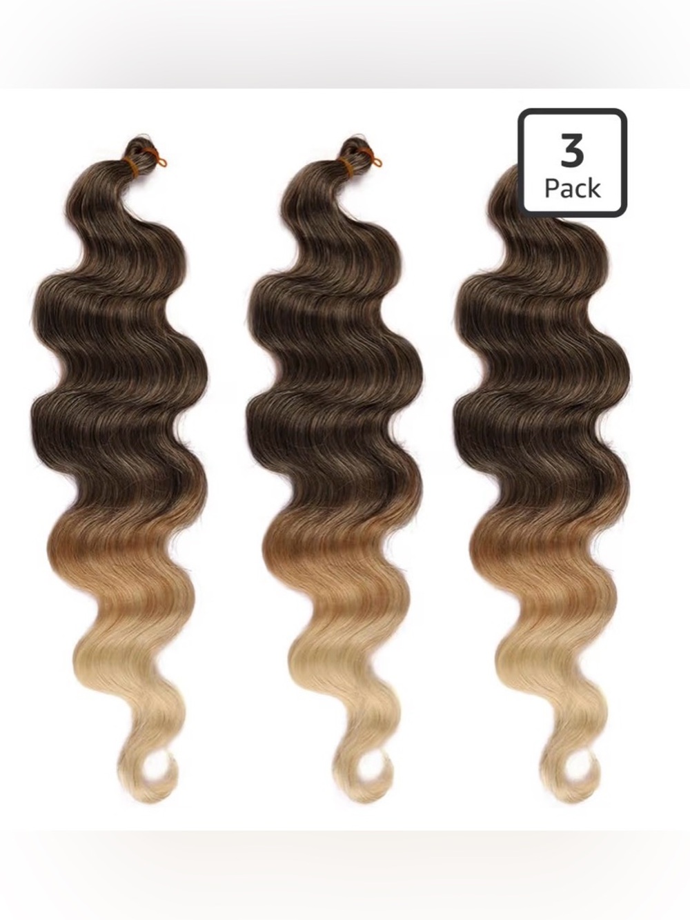 3 Pack Body Wave Synthetic Hair Extensions 22 Inch Long, Brown ombré